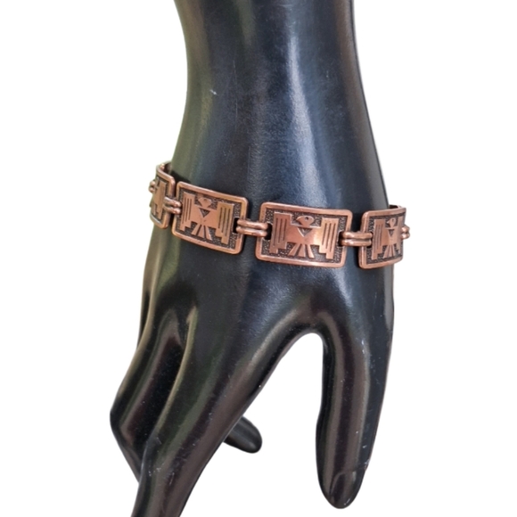 Vintage 1950s Copper Thunderbird Link Bracelet – Boho Southwest Vibes - Picture 2 of 9